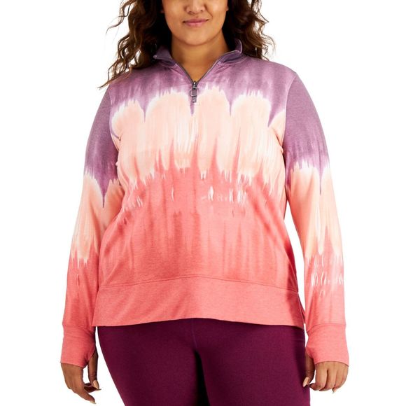 Ideology Womens Activewear Plus Size Tie-Dyed Quarter-Zip Sweatshirt Size 1X - Picture 1 of 4